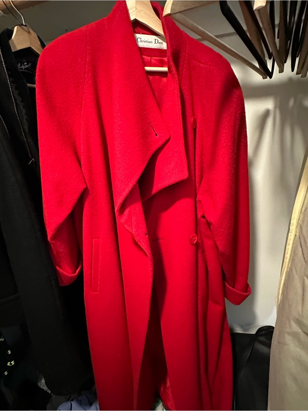 Dior Red Wool Blend Draped Trench Coat
